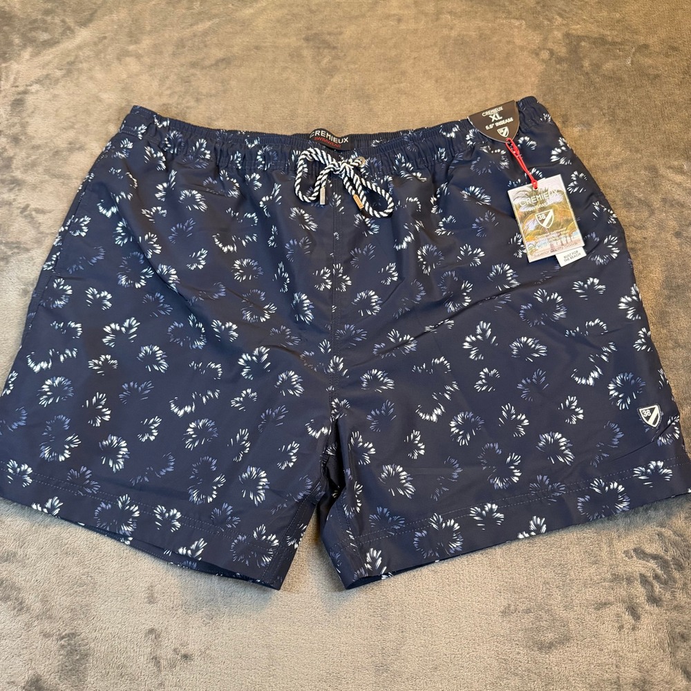 Cremieux Floral Swim Trunks Mens Extra Large Navy Blue 5.5 Inch Inseam NWT
